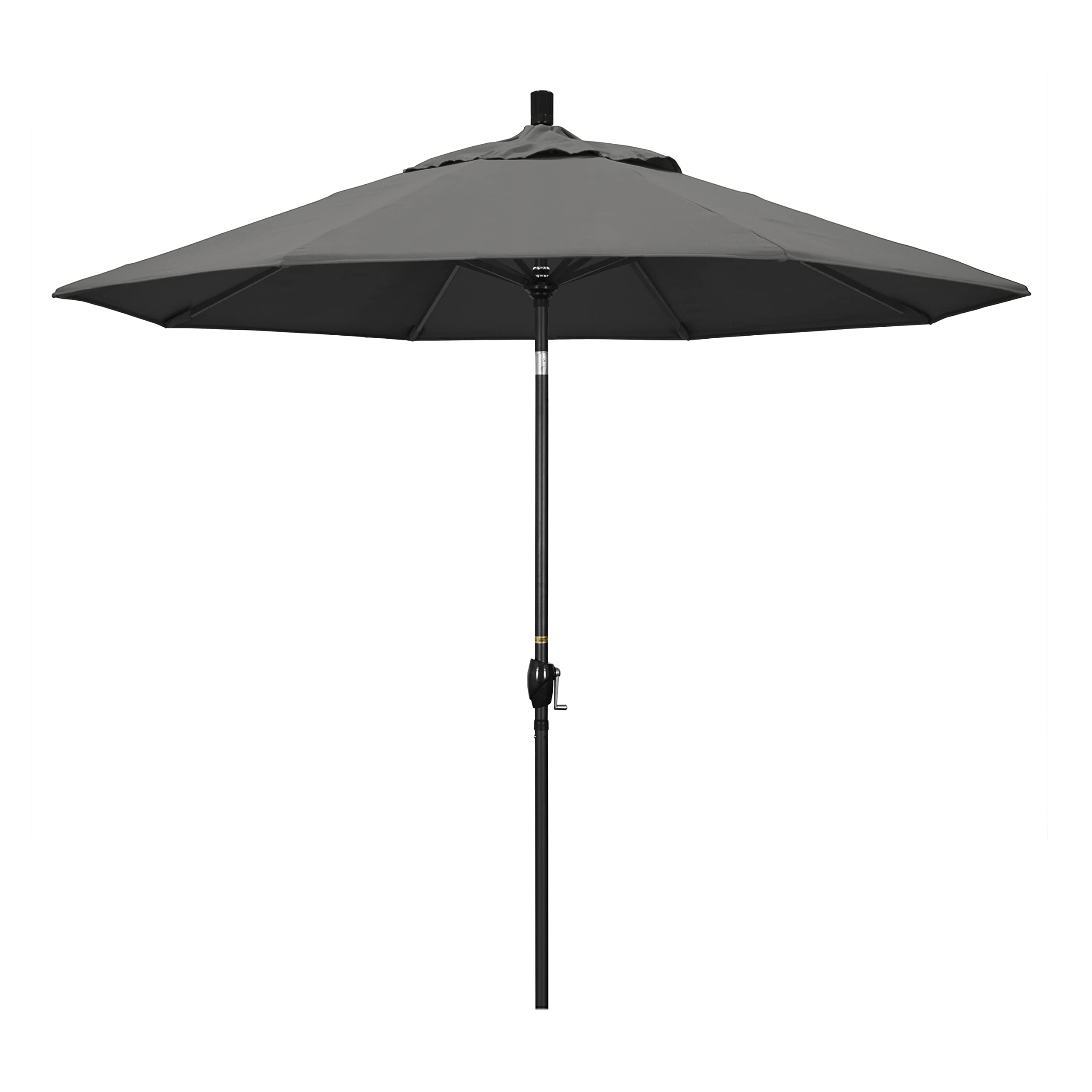 California Umbrella9' Rd Pacific Trail Series Aluminum Patio Umbrella, Crank Lift, Push Button Tilt, Black Finish, Sunbrella Charcoal Fabric