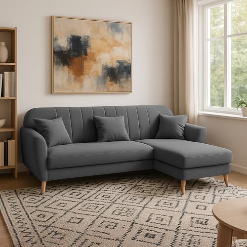 Image of Atticus RHS 4 Seater L Shape Sofa Set for Living Room (Black Fabric) Premium Fabric Sofa Set