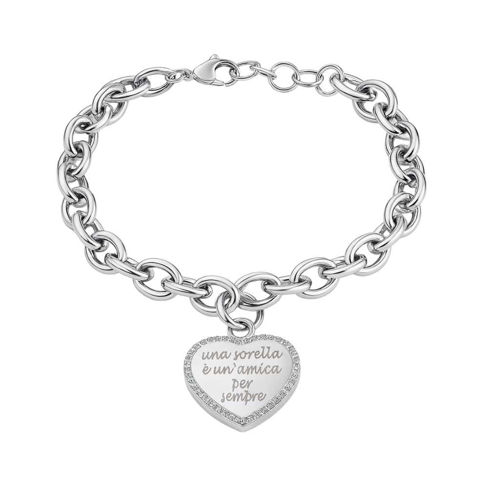 Bracciale Miglior Sorella in Acciaio Inox e Zirconi | Idea Regalo Compleanno per Sorella | Gioiello Brillante con Frase Affettuosa | Regalo Speciale per Lei bcc2825