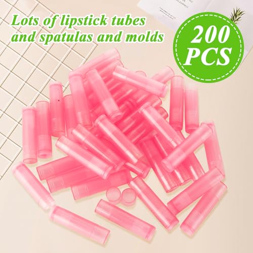200PCS Plastic Lip Balm Tubes, Chapstick Tubes Empty, Lip Balm Containers with Filling Tray and Spatula, Rotating Type Refill Lip with Cap for DIY(5ml/5g, Pink)4
