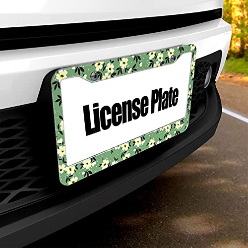 Wozukia Ditsy Floral License Plate Frame Pretty Small White Flower Pale Green Repeat Background Fashion Metal License Plate Cover Front Plates Frames For Women Men Us Vehicles Standard #TOP4