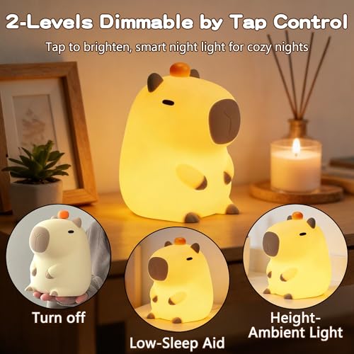 Image of FAMIDUO Capybara Night Light,Cute Tangerine LED Squishy Novelty Animal Night Lamp,Dimmable Soft Silicone Nursery Nightlight for Kids, Rechargeable Bedroom Touch Lamp, Dorm Decor, Baby Boys Girls Gift