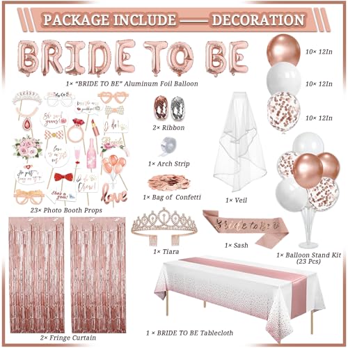 LFSTGN 274 Pcs Rose Gold Bridal Shower Decorations, Bachelorette Party Decorations Favors - "BRIDE TO BE" Banner, Veil, Balloon, Photo Props, Tableware with Rose Gold for 25 Guests by LFSTGN - Used condition - Image 2
