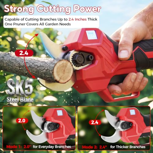 Image of 2-in-1 Electric Pruning Shears Cordless with Pole, 2.4 inch Cutting Diameter Pole Pruning Shears, Brushless Motor, Extra Blade, 2 * 4Ah Batteries, 9Ft Reach, 2 Modes Pruning Shears for Tree Flower