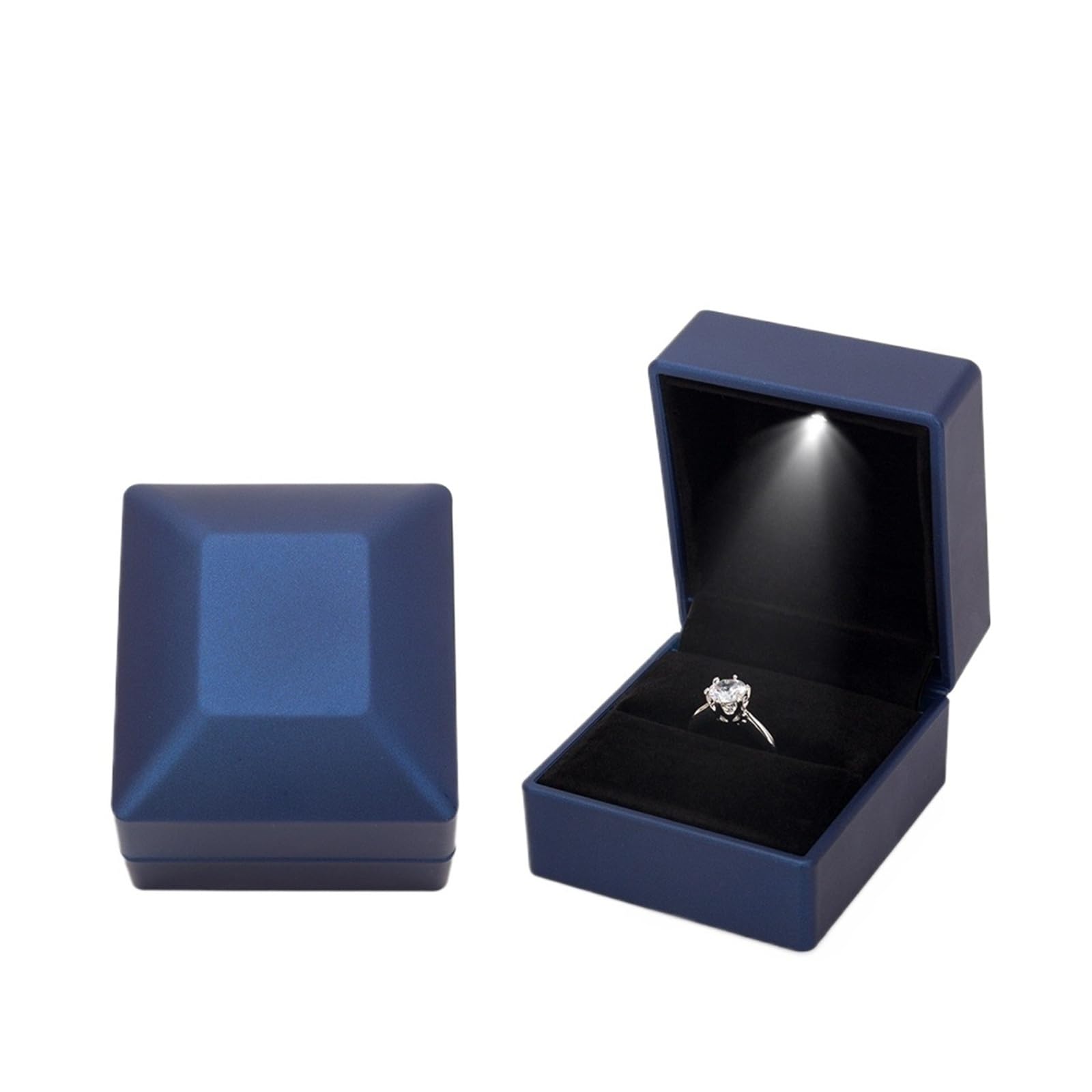 Boîte à bagues lumineuse LED bleue pour alliances et rangement de bijoux de mariage raffiné