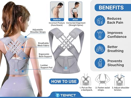 Image of Posture Corrector for Men & Women - Adjustable Back Brace for Upper Back Pain Relief, Slouch Correction, Clavicle Support - Comfortable Shoulder Straightener Belt (Unisex, Free Sizes)