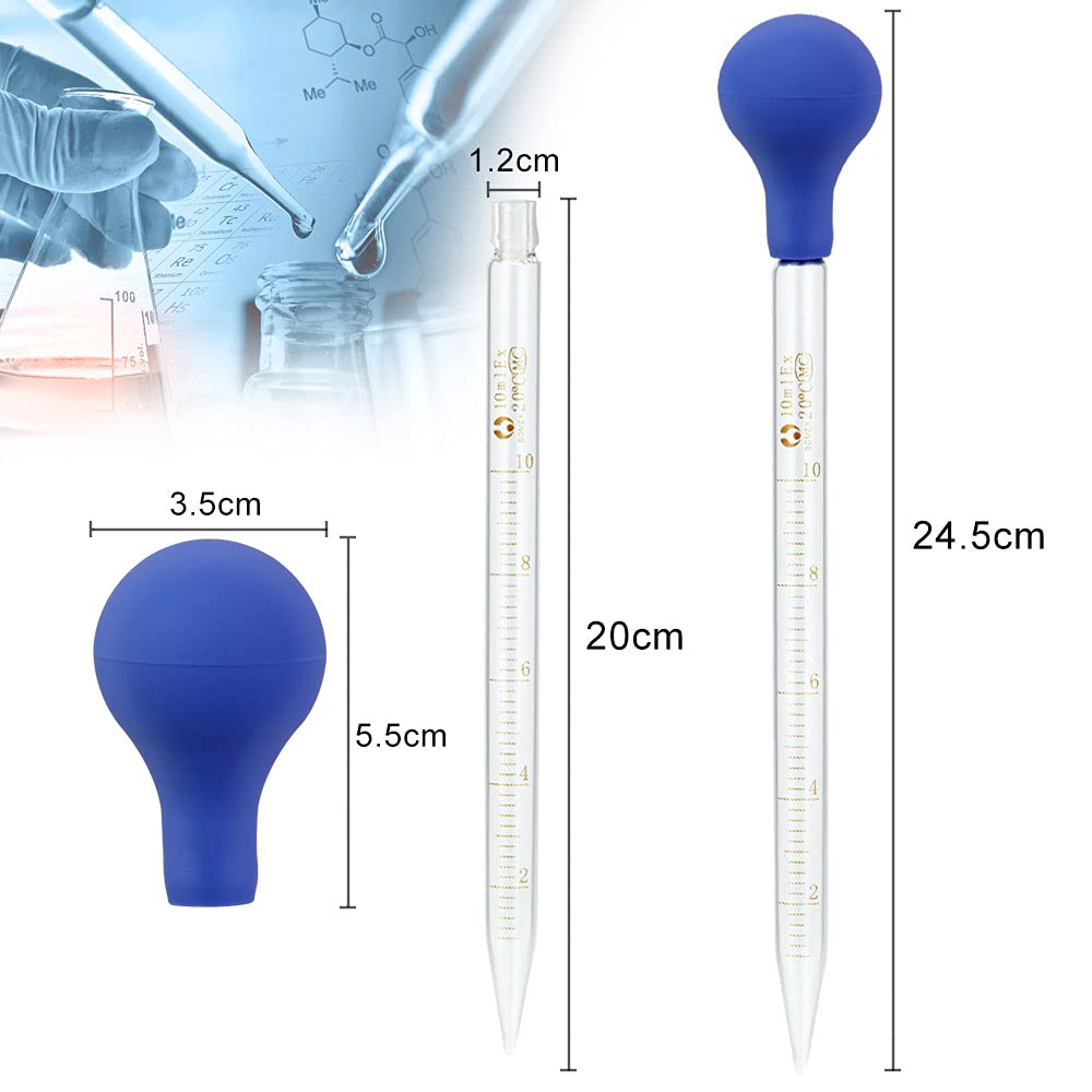 Set Pipette In Vetro Con Tappi In Silicone - 2ml, 5ml, 10ml, Graduate, Per Laboratorio O Hobby - Foto 6
