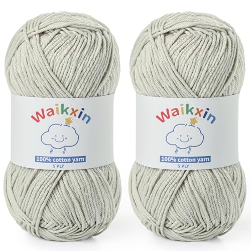 Image of Cotton Yarn for Crocheting - 262.4yds / 3.52oz Baby Yarn for Crocheting Soft - 100% Milk Cotton Yarn 5 Ply Crochet Amigurumi Yarn for Crafts&Puzzle /Socks /Hats(2 Light Grey)