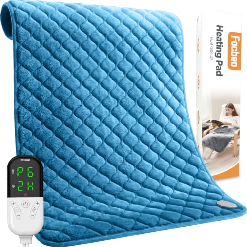 Image of King Size Electric Heating Pad for Back Pain 32 inchx24 inch Extra Large Heating Pad for Period Cramps Relief & Body Neck Shoulder Auto Shut Off Heat Pad Temperature Settings Machine Washable Blue