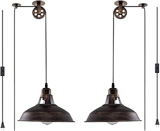 Plug in Pendant Light Industrial Pulley Pendant Lamp E26 Vintage Hanging...