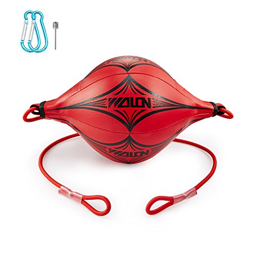 KUYOU Boxing Ball Speed Training Ball Double-end Bags Leather Speed Bag Punching Dodge MMA with Ring Locking for Training Gym Exercise Agility - Red