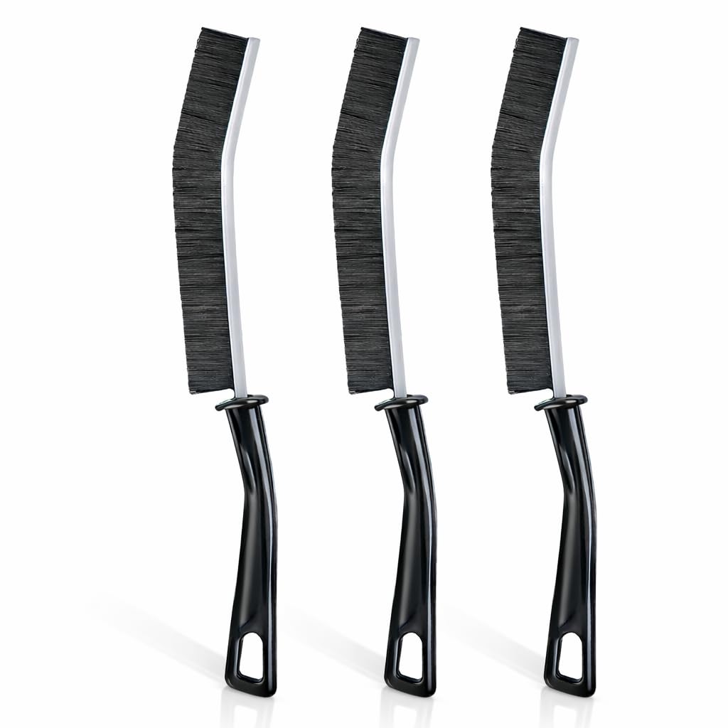 Emclee Black Easigrip Crevice Cleaning Brush Pack Of 3 – Hard Bristle Cleaning Brush For Narrow Groove & Corners In Home, Kitchen, Bathroom, Window Gaps