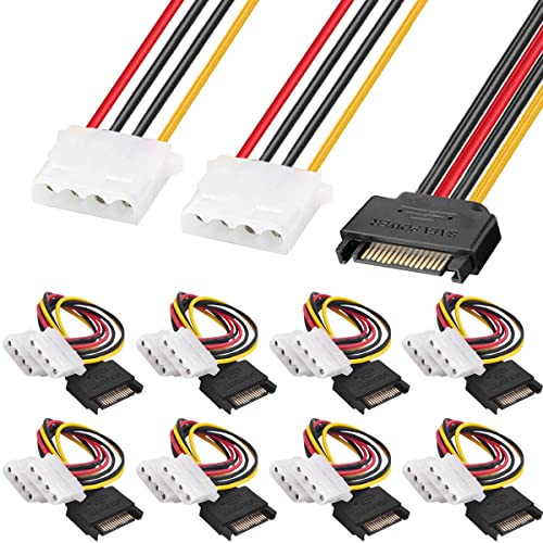 HAAMNING7 Paquete de 8 SATA a Dual Molex LP4, 15 pines SATA macho a 2 x 4 pines Molex IDE hembra Y adaptador de cable de alimentación divisor para disco duro HDD
