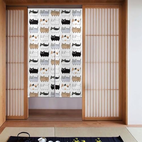 のれん カラフル ネコ 猫柄 間仕切り おしゃれ 遮光 目隠し 暖簾 ドアカーテン 北欧 厚手 断熱防寒 インテリア リビング キチン ロング カーテン 玄関 飲食店 出入り口 洗面所 台所用 四季兼用 86x143cm