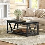 WLIVE Coffee Table, 43" Farmhouse Coffee Table with Storage Shelf & Sturdy V-Shaped Support, Wood Center Table for Living Room, Bedroom, Office and Balcony, Black - Image 2