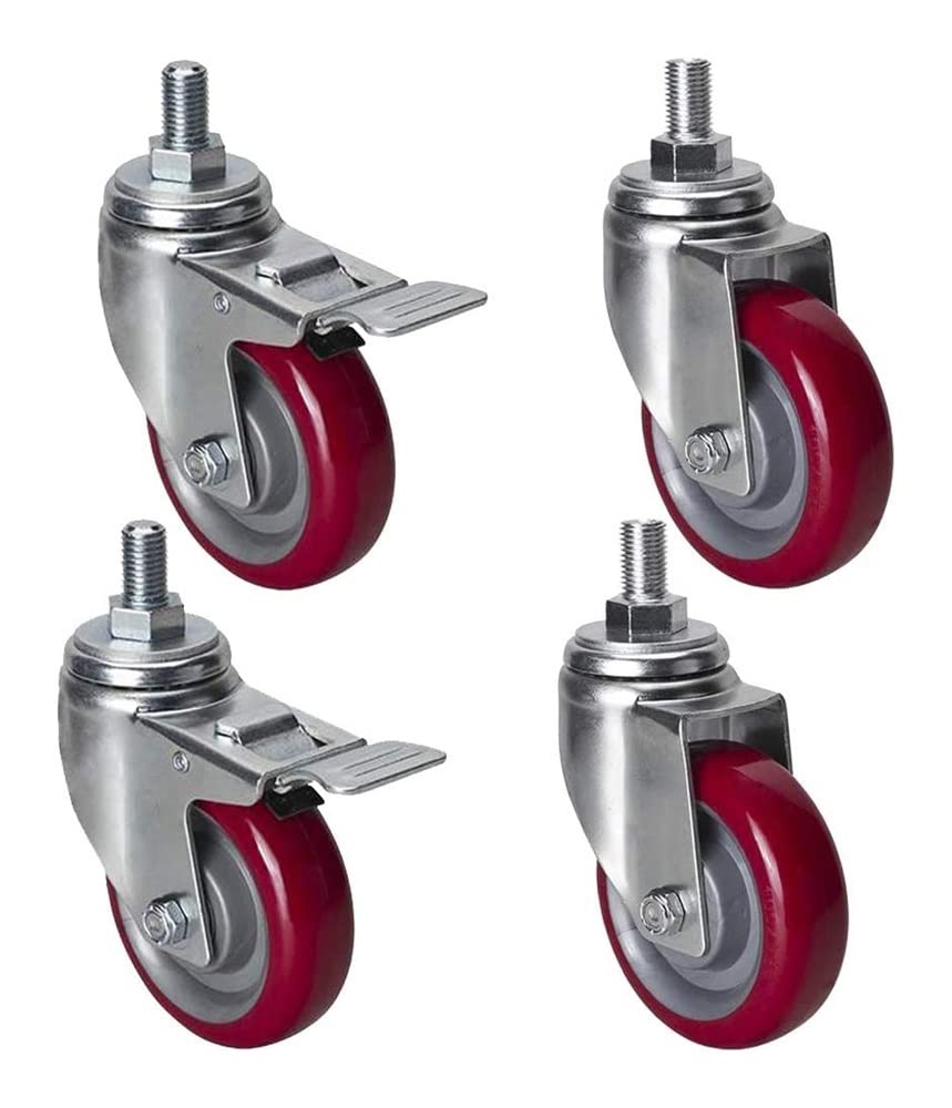 Bürorollen, Plattenrollen, 3 Zoll/4 Zoll, Möbelrollen, Gewinde M12, robust, für den industriellen Transport mit Bremse (F 3 Zoll)