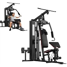 Multifunctional Home Gym Equipment - 150LB Weight Stack Workout Station for Full Body Strength Training, High/Low Pulley System with Leg Press & Butterfly Arms
