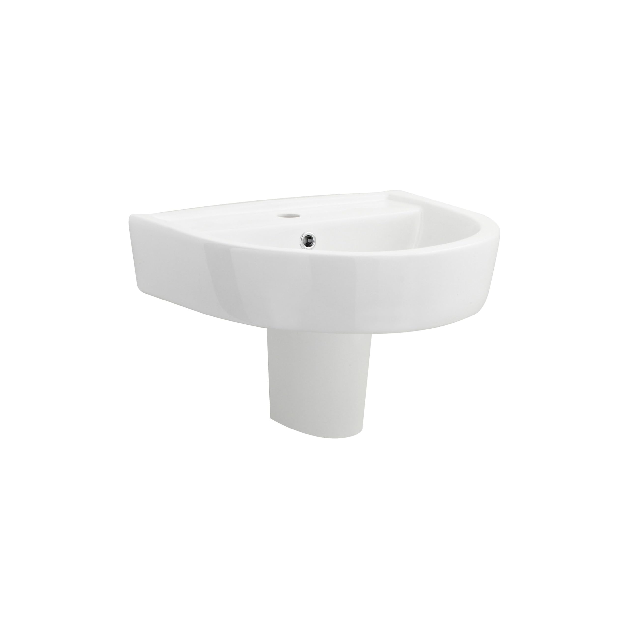 Balterley White 520Mm Bathroom Sink, Semi Pedestal Ceramic Round Bowl Bathroom Wash Basin Sink With Overflow, 1 Tap Hole, Wall Mounted Basin Sinks For Cloakroom - 520 X 450 X 450Mm (White)