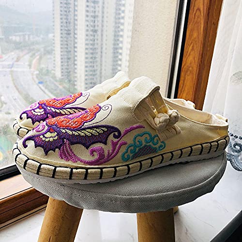 Flower Embroidered Women Canvas Espadrilles Flat Slippers Retro Ladies Comfortable Close Toe Shoes Embroidered Shoes (Color : Red Size : 5) (Red 9)2