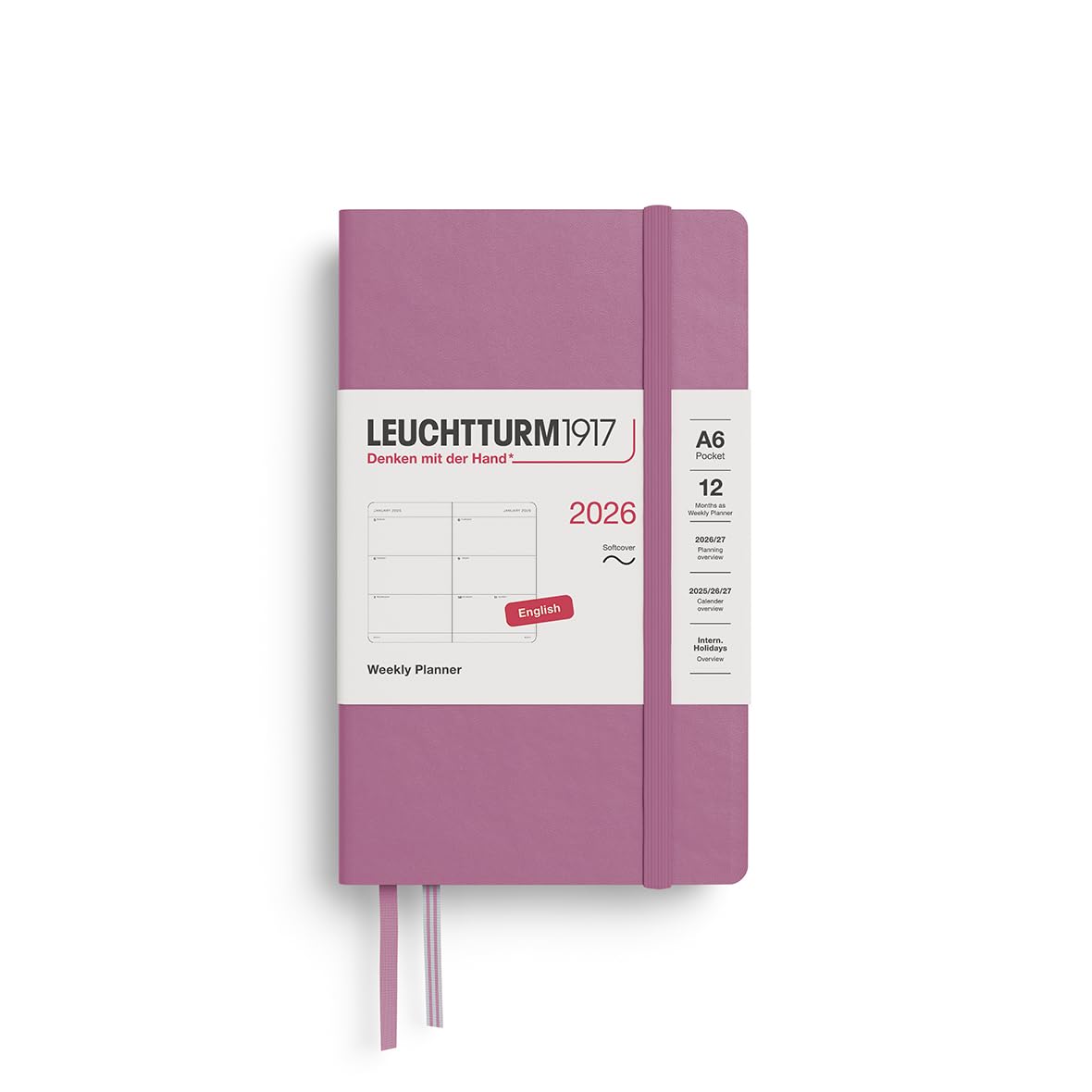 LEUCHTTURM1917 372745 Weekly Planner Pocket (A6) 2026, 12 Months, Softcover, Dusty Rose, English