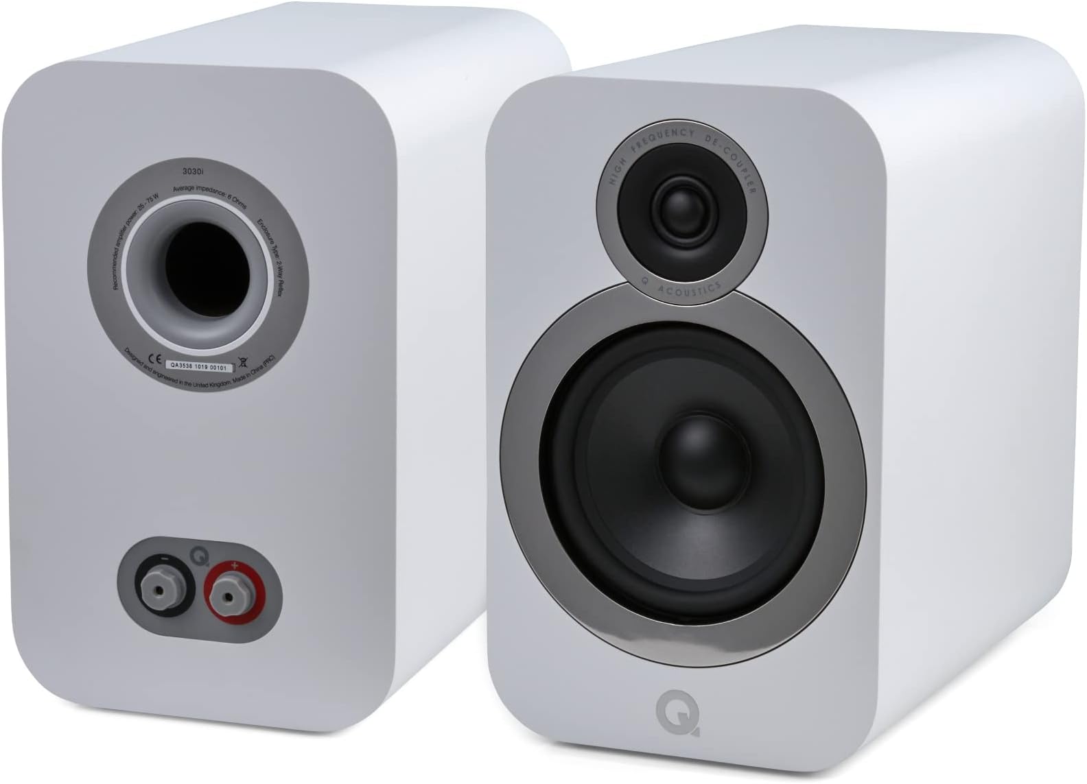 Q Acoustics3030i Bookshelf Speakers Pair Arctic White - Featuring 2-way Reflex Enclosure Type, 165mm (6.5") Bass Driver, and 22mm (0.9") Tweeter - Stereo Speakers Hifi/Passive Speakers