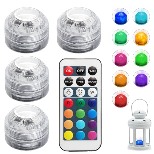 4 PCS Small Submersible LED Lights with Remote, Hot Tub Ligh