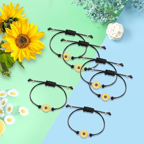 20PCS Handmade Sunflower Bracelets Adjustable Boho Sunflower Daisy Charm Bracelets Braided Rope Sunflower Bracelets Pinky Promise Friendship Bracelet for Couples Women4