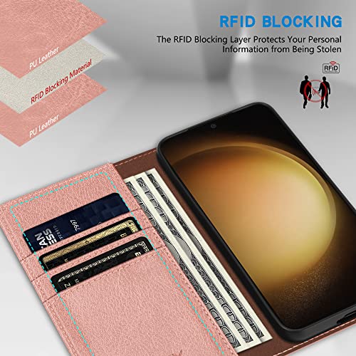 Image of ZZXX for Samsung Galaxy S23 Wallet Case Strong Magnetic 6.1 inch,Rose Gold