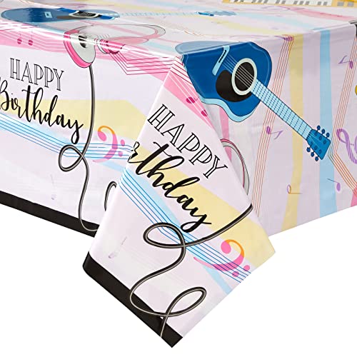 Image of BLUE PANDA Music Notes Birthday Tablecloth - Vibrant Music Notes Design & Musical Tablecloth - Easy-Clean Disposable Plastic Table Covers - 3-Pack for Birthday Party Decoration - 54 x 108 in