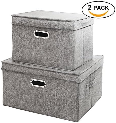 GuanShi Foldable Laundry Basket and Handle Binocular Design Large Capacity Storage Basket Canvas Storage Bins (2 Sets, Gray)
