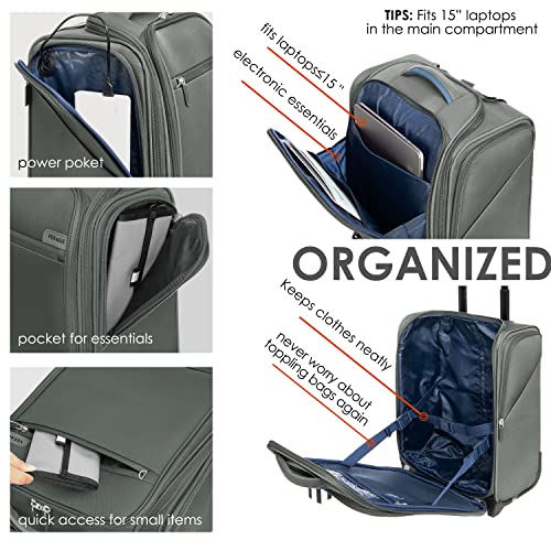 Image of Verage Underseat Carry On Luggage with Spinner Wheels, Grey, 16-Inch Rolling Underseat, 2 Wheels Luggage