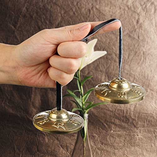 Zenbless Tibetan Tingsha Cymbals 2Pcs, With Storage Box And Fabric Case, Meditation Sanskrit Brass Chime Bells For Spiritual Healing Mindfulness, Yoga Buddhist, Relaxation Musical Instruments #TOP1