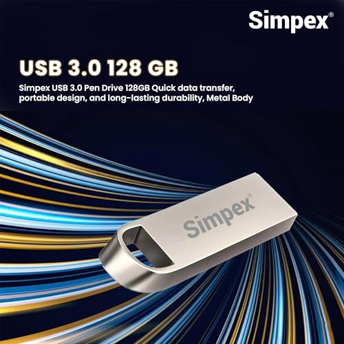 Image of Simpex (128GB V3.0) Metal Body 128GB Storage 3.0V Dual Drive Flash Drive, USB-A &Pen Drive, X-Ray & Temperature Resistant, Use with Smartphones, Tablets, Macs & USB-A Computers