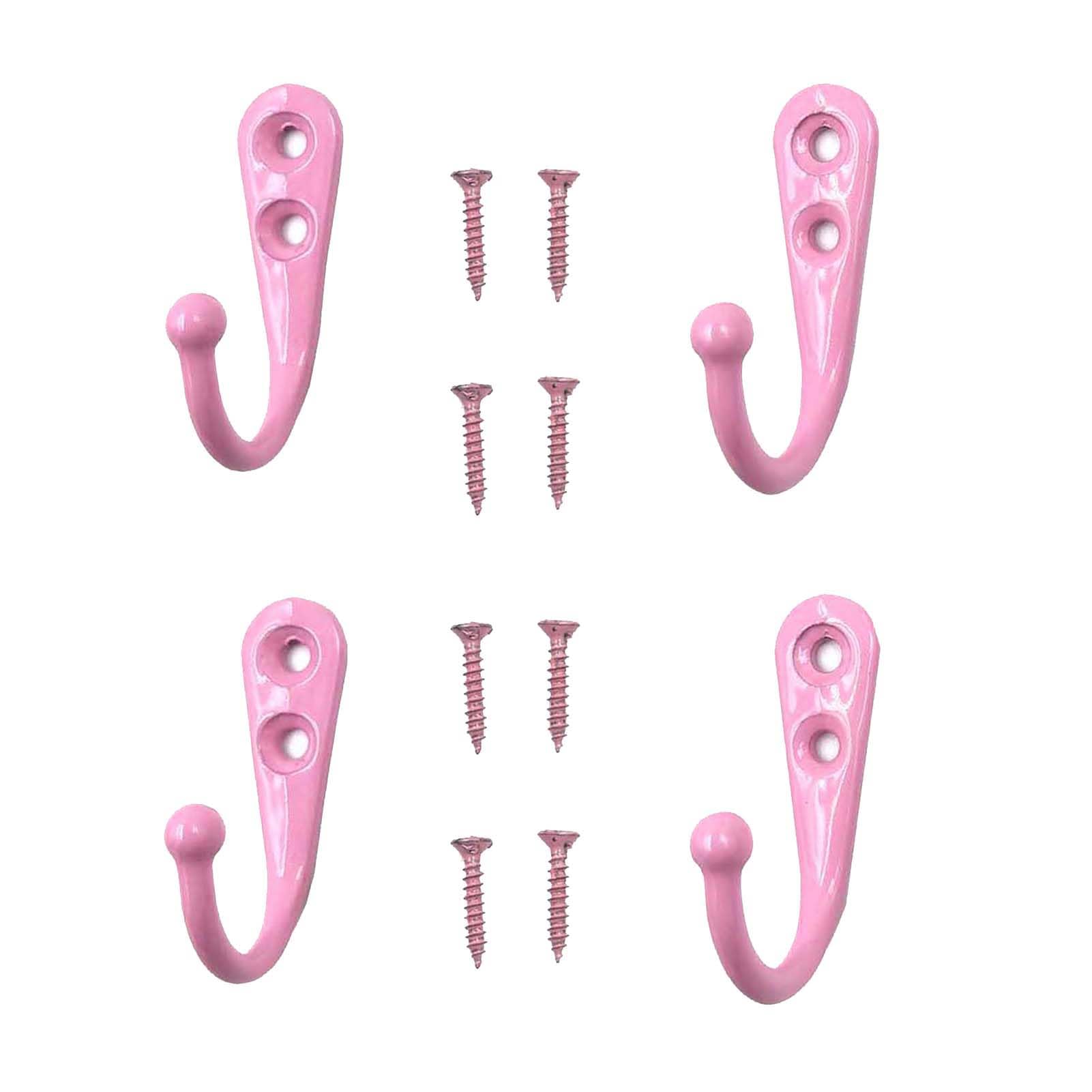 Yesmin Pink 4 Pcs Wall Mounted Hooks,Coat Hooks Retro Door Robe Hook For Hanging Towel Clothes Hat Key Single Metal Hook Cloth Hanger For In Bedroom Bathroom Kitchen Cupboard (With 8 Pcs Screws)