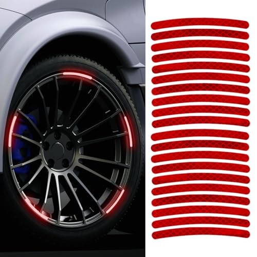Image of 20PCS Reflective Car Wheel Decorative Stripe Stickers, Red, Custom Style, Waterproof Material, Rectangular, Striped, Outdoor Use, Wheel Sticker