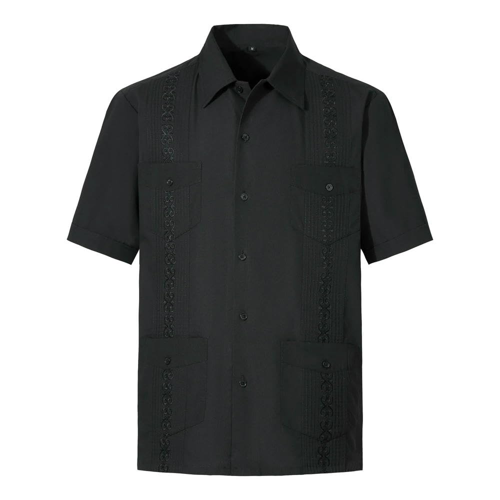 ZBDP - Camicia da uomo a maniche lunghe, con bottoni, ricamo, tradizionale, casual, con quattro tasche
