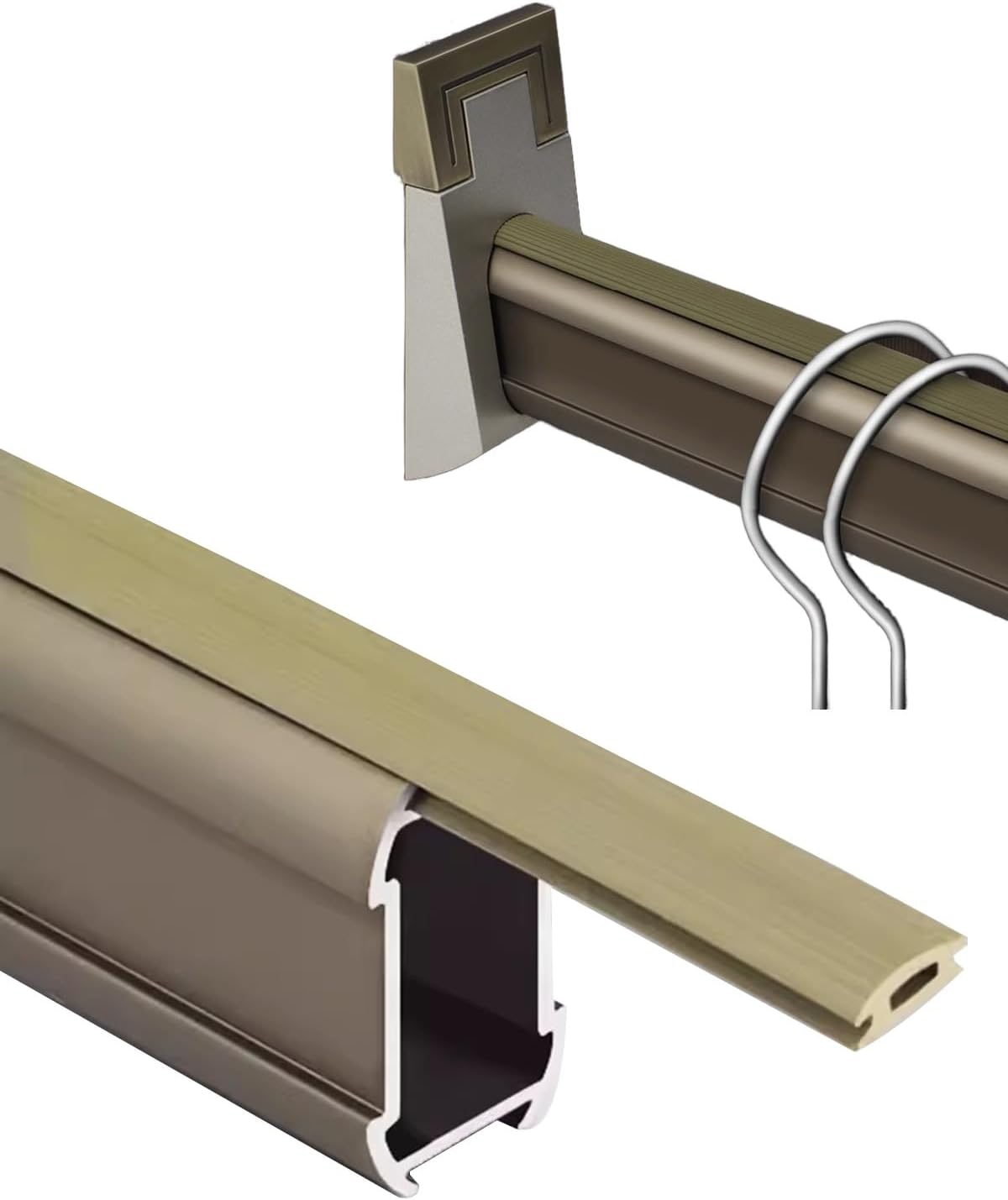 Closet Rod Non-Slip Wardrobe Bar with Rubbers, Cuttable Heavy Duty Closet Hanger Rod Pole for Bathroom/Windows/Cloakroom/Cupboard(Gold,145cm(57 1/8"))