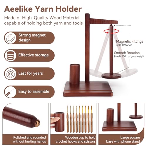 Aeelike Yarn Holder Magnetic, Wooden Yarn Holder for Crochet Crochet Yarn Holder Spinner - Image 2