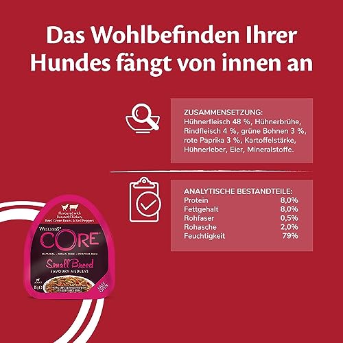 Wellness CORE Savoury Medleys 6 x 85g, Huhn, Ente & Rind Mix – Hundefutter Nass für Hunde Kleiner Rassen, getreidefrei, natürlich, hypoallergen, proteinreich, hoher Fleischanteil