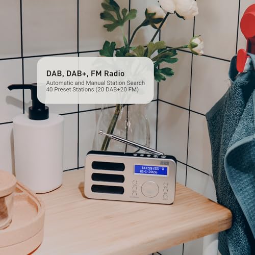 August MB225S Portable DAB/DAB+/FM Digital Radios – Rechargeable Small Radio with 40 Station Presets, RDS, Dual Alarm Clock with Snooze and Sleep Timer, 4 One-Touch Preset Buttons, Aux Out – Silver - Image 2