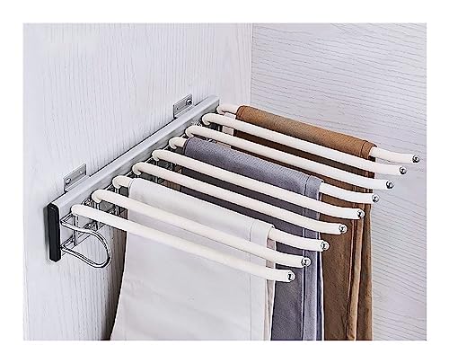 Pull Out Wardrobe Trousers Rack, 9 Arms Steel Pull Out Pants Rack Pants Hanger Bar Clothes Organizers Left Or Right Installation(D Left)