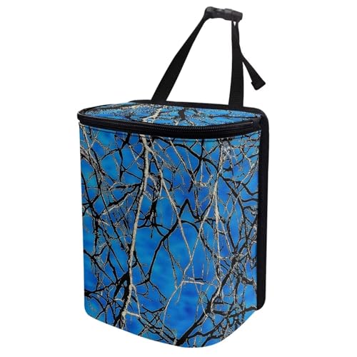 Image of KEIAHUAN Blue Branch Camo Car Trash Can with Lid Multipurpose Collapsible Trash Bin for Car Hanging Vehicle Trash Bag Small Portable Automotive Garbage Cans Vehicle Interior Accessories