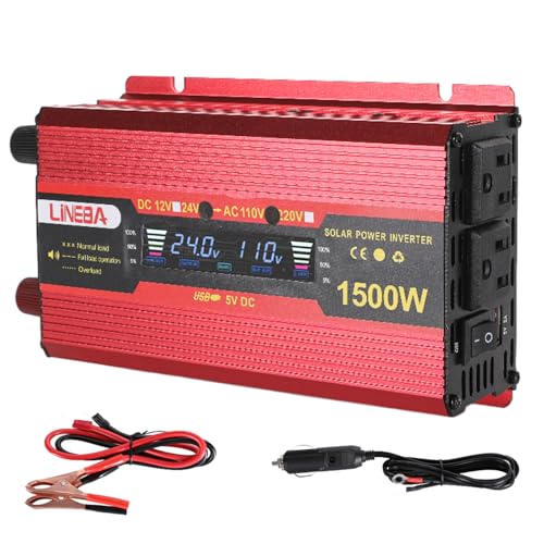 Image of Lineba 1500 Watt Power Inverter with LED Display,Dual AC Outlets,USB Port, 24V DC to 110V AC Converter Car Power Inverter for Vehicles, Car, RV, Truck, Off Grid Solar System, Outdoor Camping