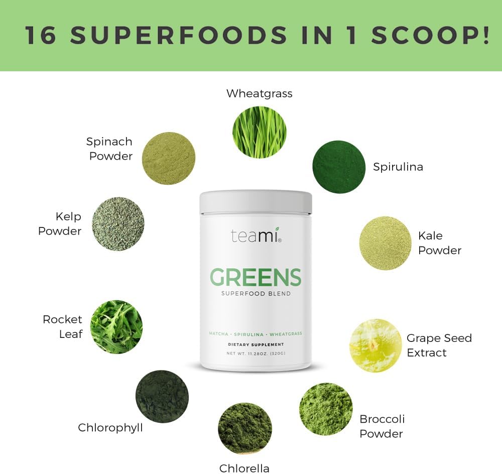 Teami Organic Super Greens & Gut Health Powder - prebiotics and probiotics Powder for Immunity & Digestion - 16 Natural Ingridients with 20 Billion Probioctics