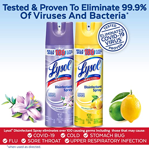 Image of Lysol Disinfectant Spray Bundle, Sanitizing And Antibacterial Spray, For Disinfecting And Deodorizing, contains x2 Lemon and Early Morning Breeze, 19 Fl Oz, Packaging May Vary