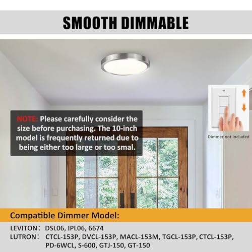 Image of 10 Inch LED Flush Mount Ceiling Light Fixture, Super Slim Flush Mount Light for Kitchen, Metal and Glass LED Ceiling Light for Low Ceiling, Hallway, Bathroom, Laundry, Brushed Nickel, 17W, 3000K