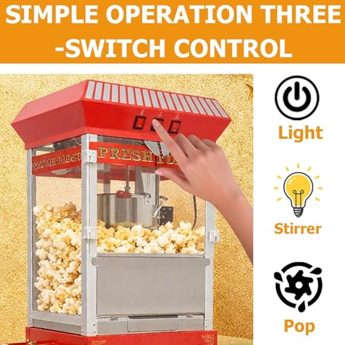 Image of Commercial Popcorn Machine with Cart & Wheels - 12 Oz Stainless Steel Kettle Makes 48 Cups, Portable Retro Cart for School, Church, Party, Carnival, Movie Theater, Concession & Home Use (Red)
