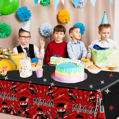 Image of 3pcs Ninja Birthday Tablecloths,Ninja Birthday Party Decoration Karate Theme Table Covers Waterproof Rectangle for Kid Master Birth-Day Party Supplies