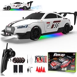 EversaleT RC Drift Car 1/16 Scale 2.4Ghz 4WD Remote Control Car With Spray & Led Lights, 30+KM/H High Speed RC Drag Car, Racing Sport Toy Cars for Adults Boys Girls Kids Gift 2Pcs Rechargeable Battery