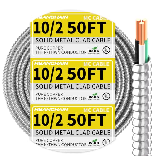 Image of HUANCHAIN 10 /2 MC Cable 50FT Solid Copper Wire with Aluminum Armor